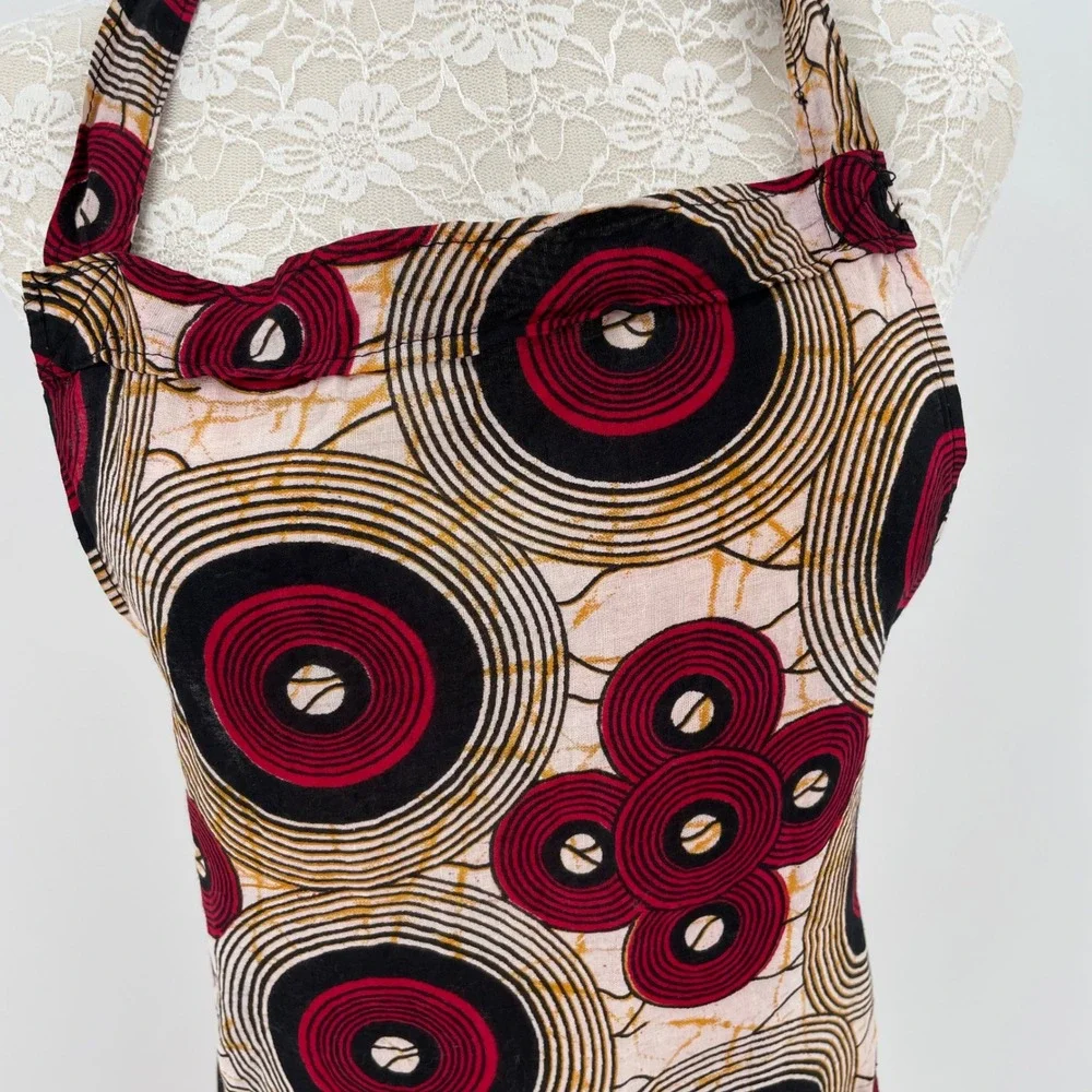 Dsenyo African Wax Print Apron Handmade in Malawi Red Black Geometric Paisley